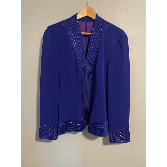 Vintage Womens Top Size 14 Blue Beaded V Neck Lined Ornate Formal Evening 90s - Picture 1 of 7